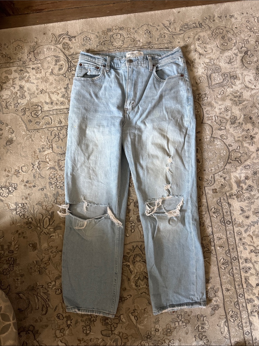 Abercrombie & Fitch Light Wash Distressed Straight-Leg Jeans